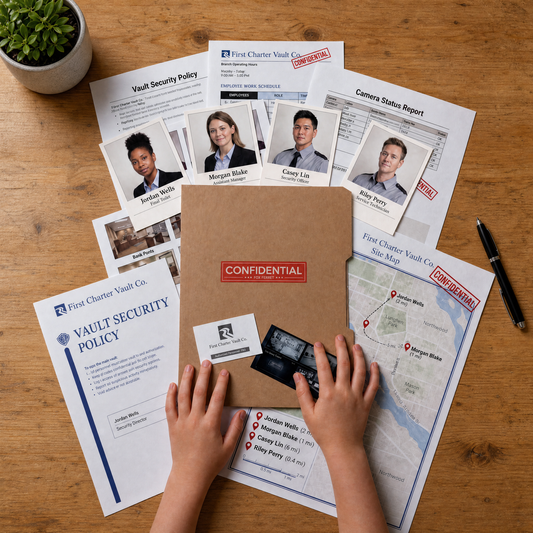 Screen-free mystery adventure game for kids ages 8–12 with case files, clues, maps, evidence and investigation documents.